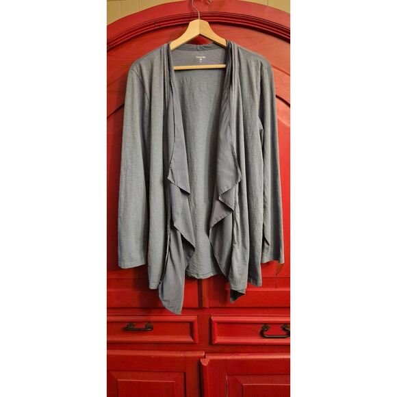 Garnet Hill Size XL Silk Trimmed Dusty Blue Spring Weight Cardigan Dressy  EUC - Picture 1 of 4
